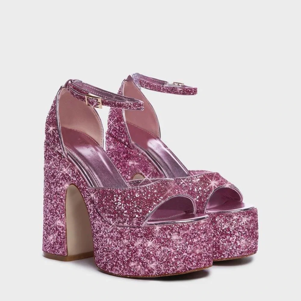 Azalea Wang Pink Bali Glittery Platform Heels Size 9 - Picture 1 of 8